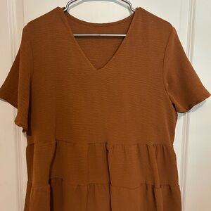SHEIN Rust V-Neck Tiered Blouse